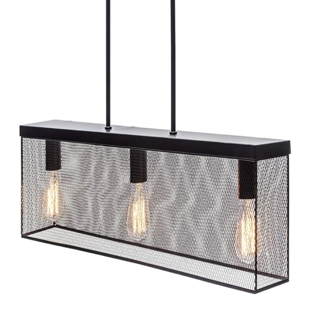 Satin black hanging light metal island lights mesh shade pendant lights