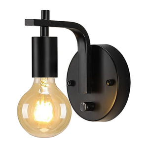 E26 industrial fixture light black and clear bedroom light iron and glass wall light