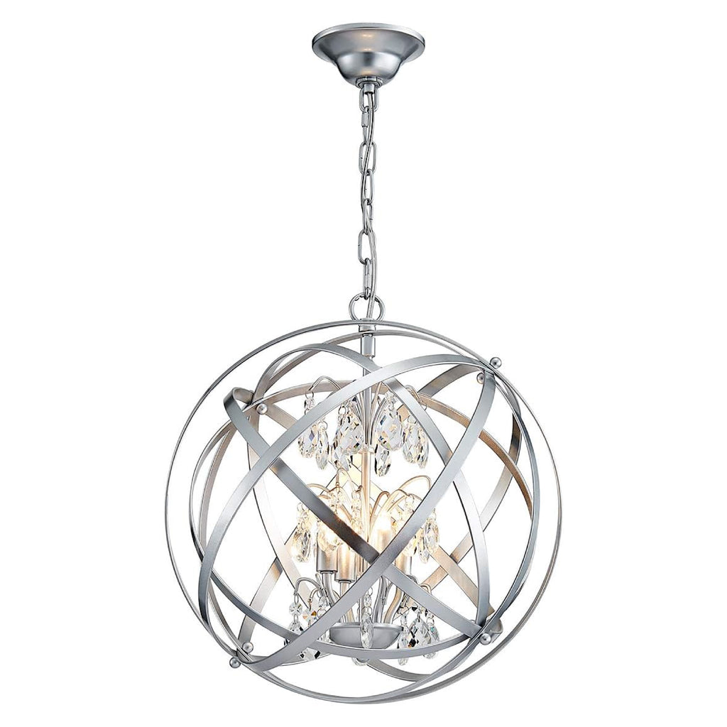 4-Light globe chandelier lighting Silvery crystal hanging light