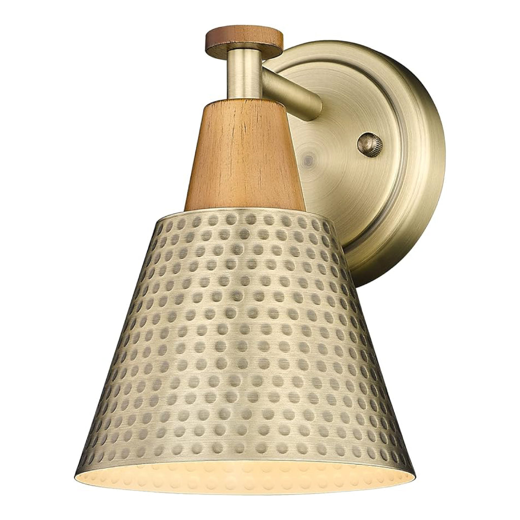 1-Light vintage bathroom light gold and walnut sconce light fixture brass and wood wall light