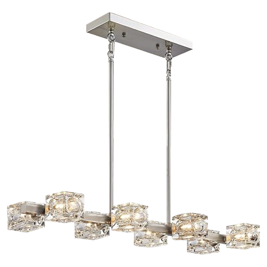 8-Lights rectangular chandelier lights nickel kitchen island light fixture glass sputnik light