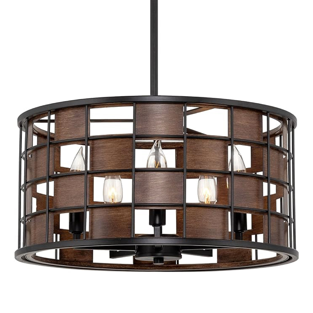 5-Light modern dining lights black and walnut hanging light iron pendant lighting