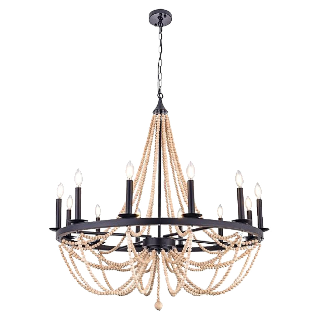 12 Light candle chandelier light Black wagon light wood beads light fixtures