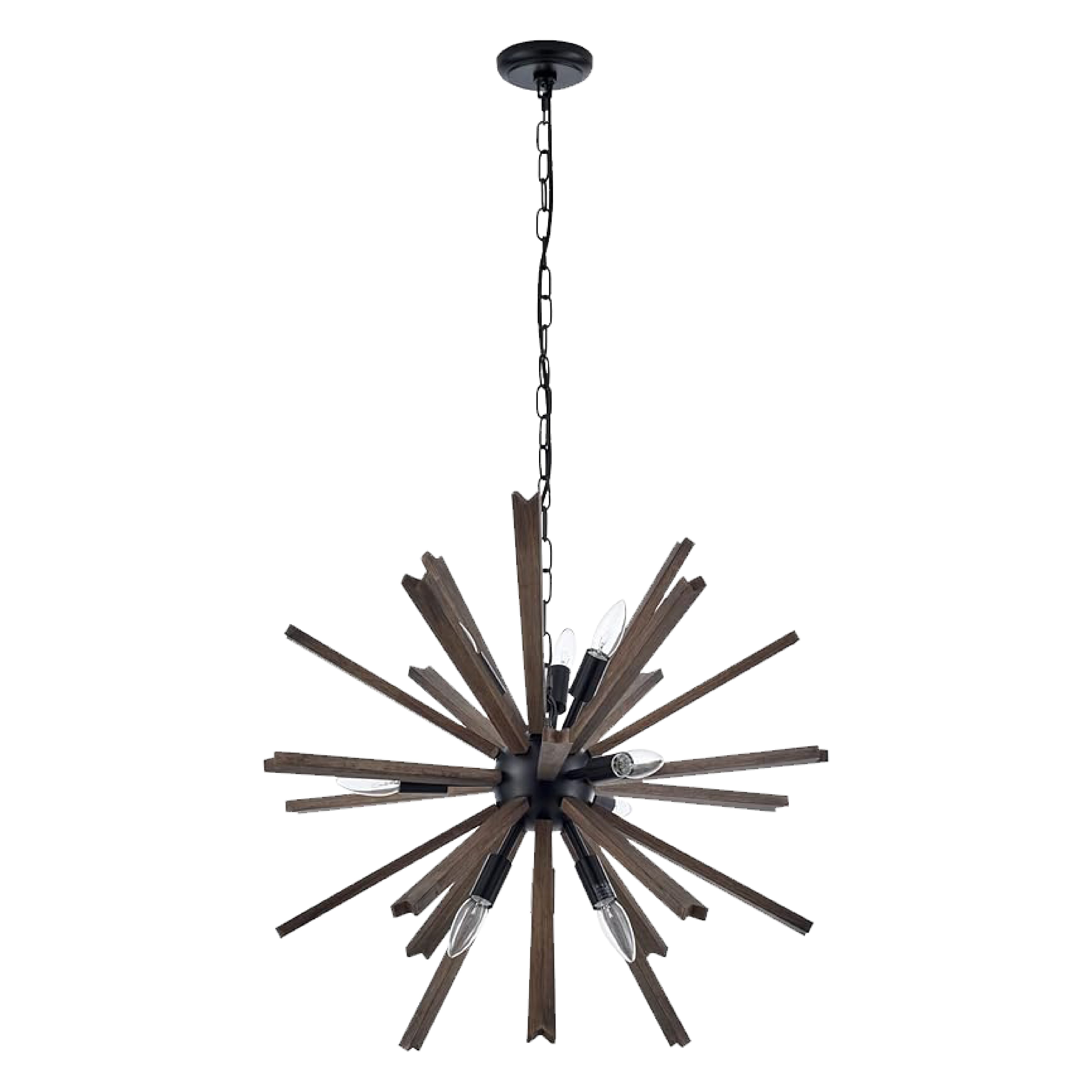 9-Light Sputnik pendant lights Black hanging light Wood kitchen light