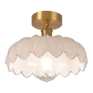 1-Bulbs industrial fixture light gold and white flush mount light brass and glass ceiling light