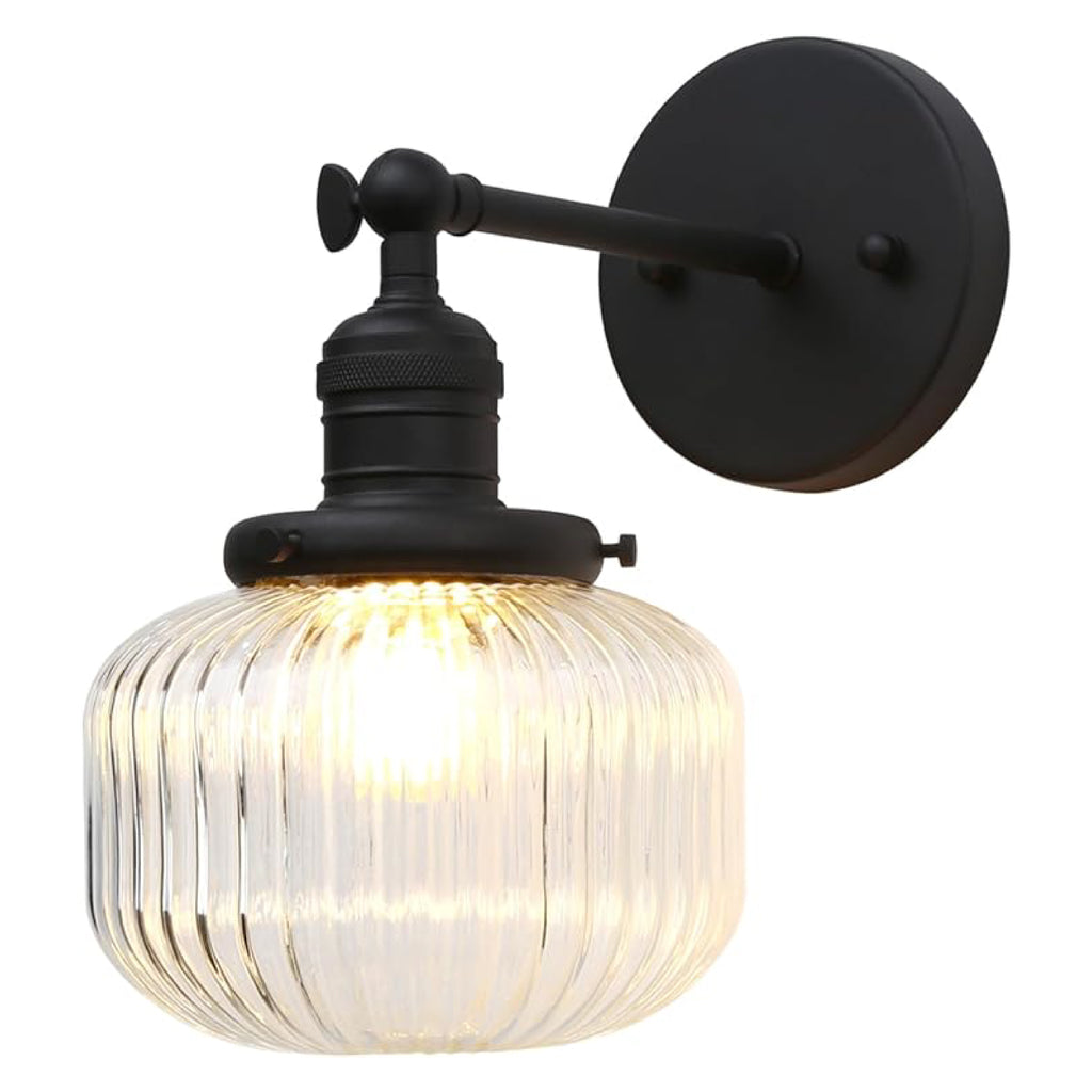 1-Light vintage wall light black and clear fixture lamp iron and glass mount light