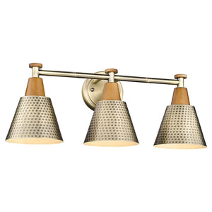 3-Lights industrial wall light gold and walnut vanity lamp wood and brass wall bath lights