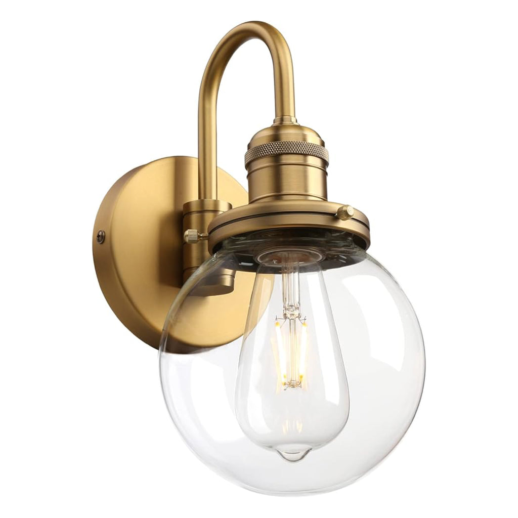 1-Light vintage wall sconce light golden and clear wall mounted light brass and glass fixtures light