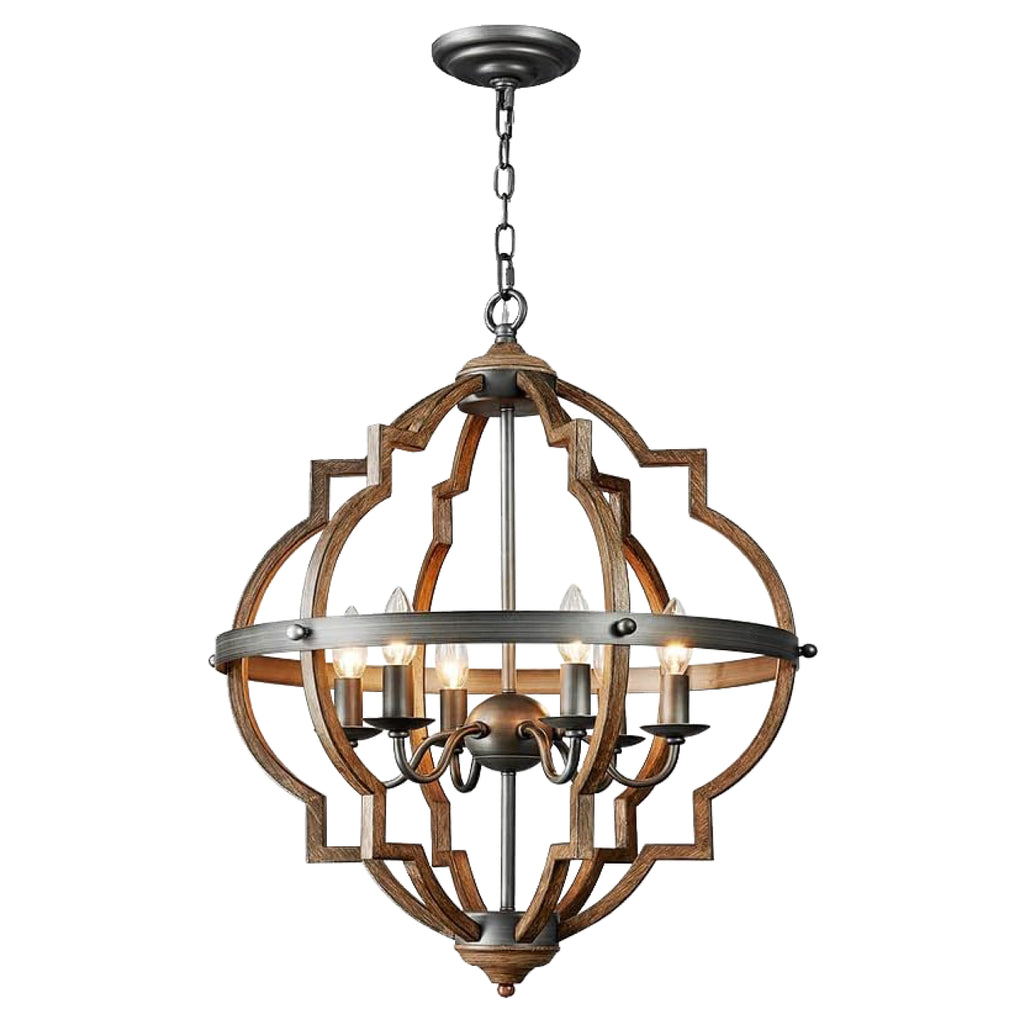 6-Lights globe chandelier lights Oak retro hanging light fixture vintage cage pendant light fixture