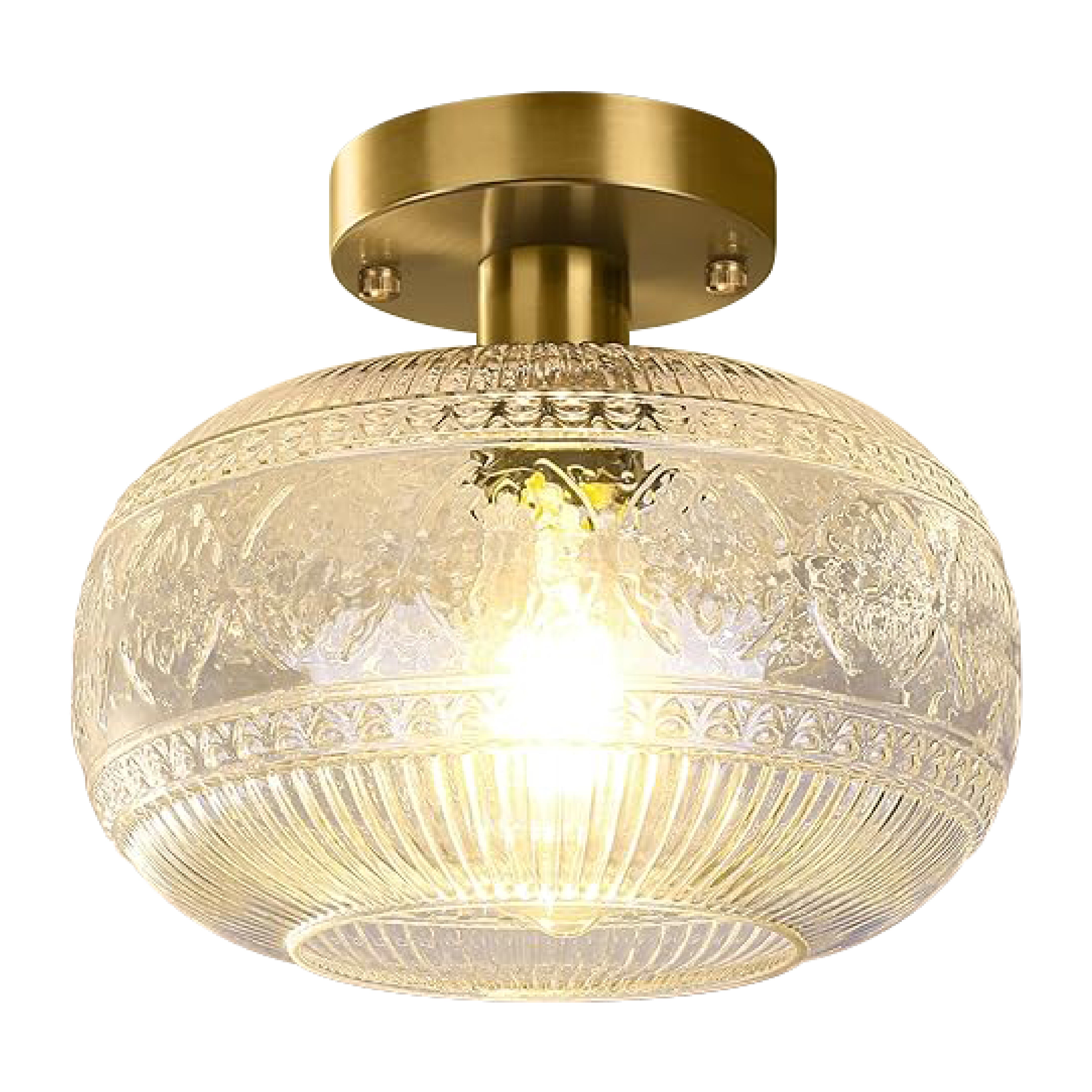 1-Light farmhouse flush mount light gold ceiling light iron and glass hallway light