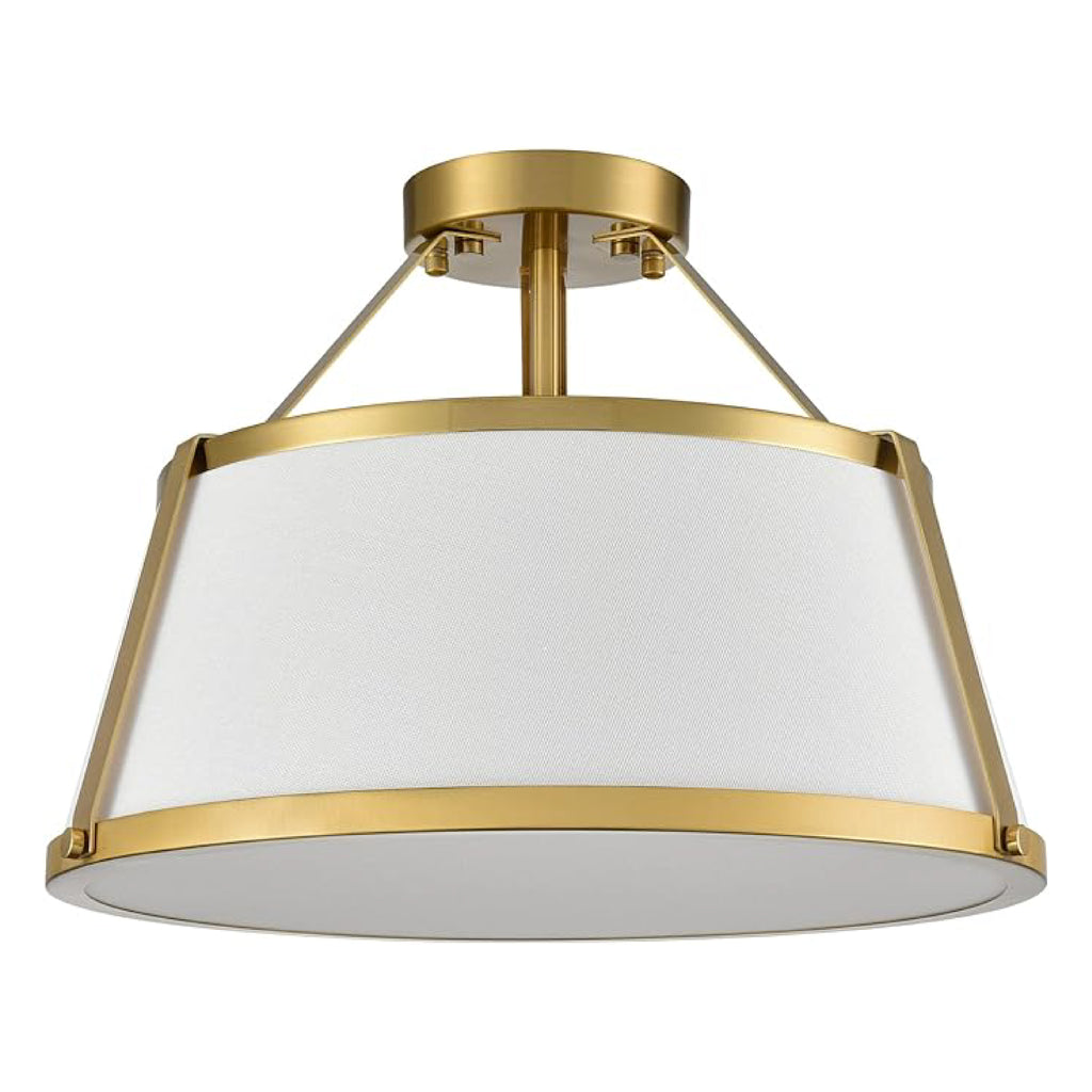 LED industrial ceiling lamp gold and white flush lights brass and linen fabric ceiling fixtures light