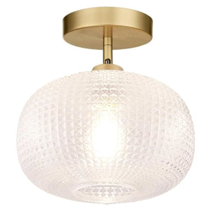 1- light entryway light gold and clear ceiling light glass and metal mount flush light