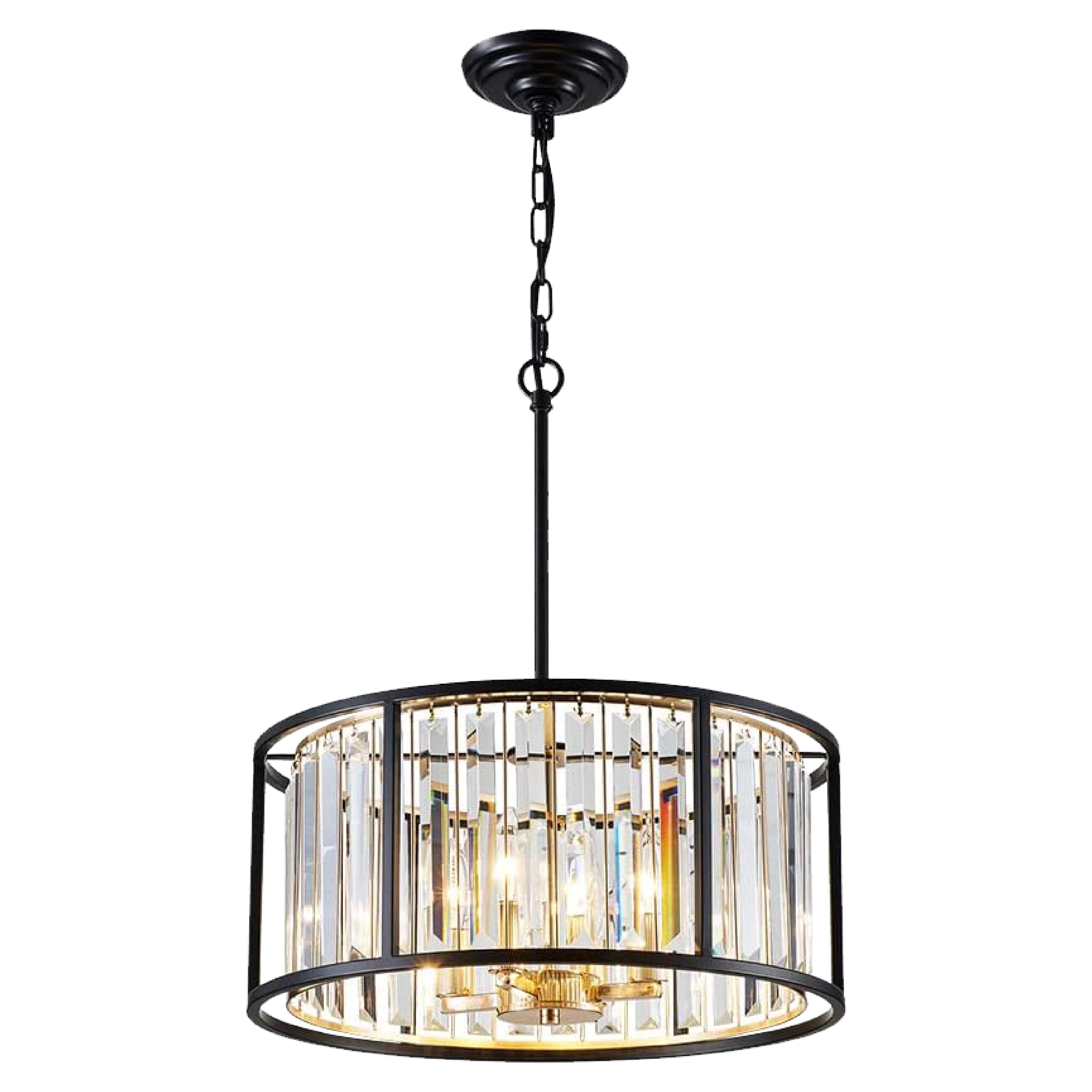 4 light crystal chandelier light round drum pendant light gold and matte black hanging light fixture