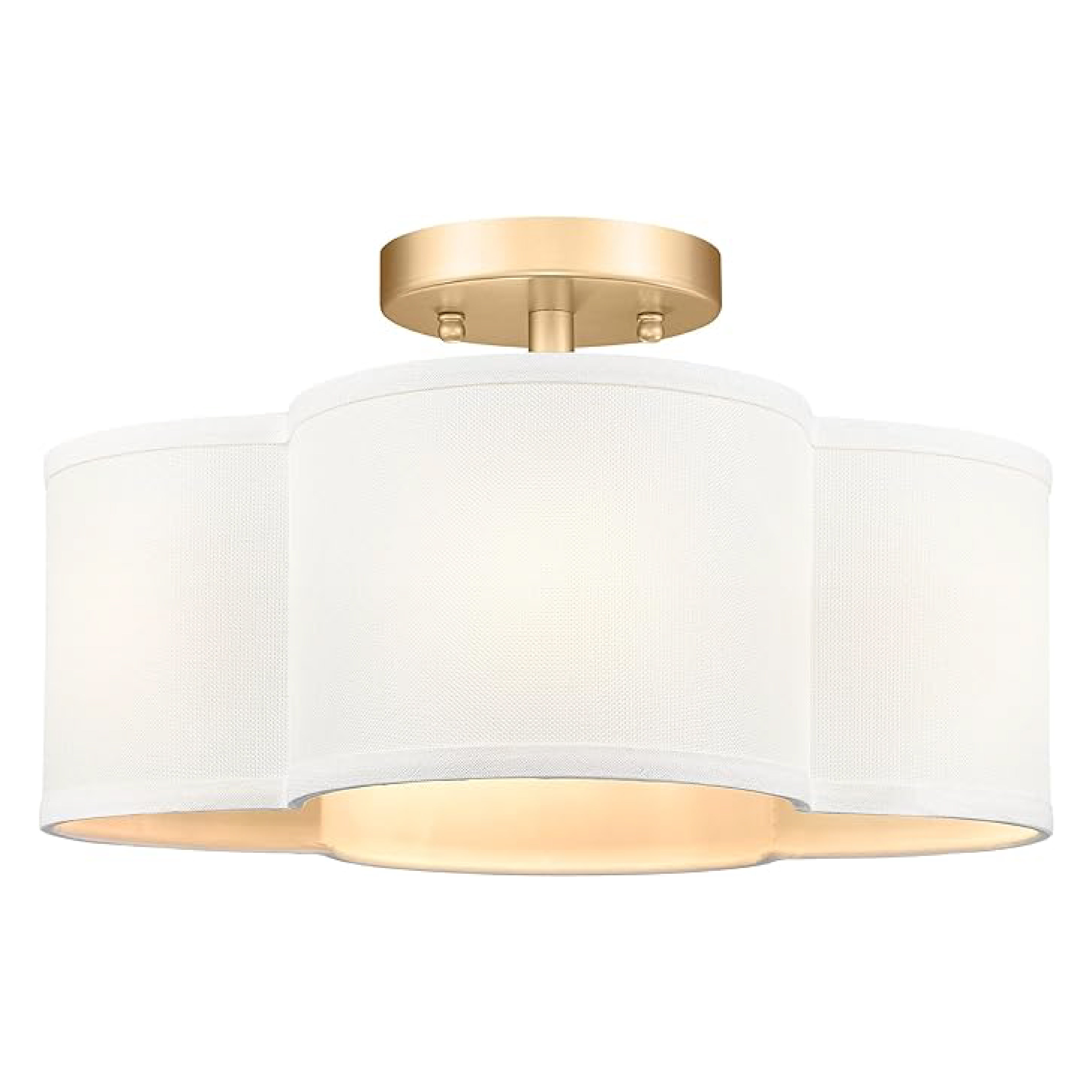 E26 farmhouse flush mount gold and white semi ceiling light fabric  and brass kitchen light