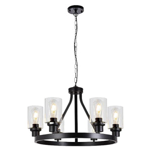 6-Light Farmhouse chandelier light Black wagon wheel hanging lighting glass island pendant light