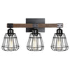 3-Light farmhouse vanity light black and walnut bathroom lighting iron and wood wall light