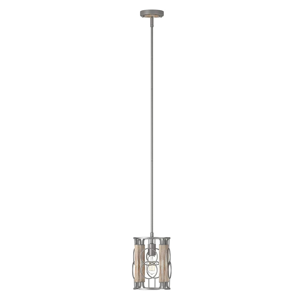 1-Light modern pendant light silver gray hanging lighting wood and Iron island lights