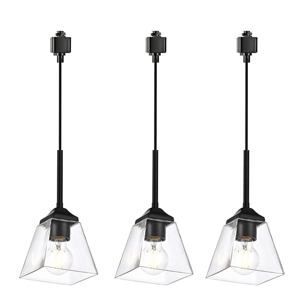 3-Pack farmhouse pendant light black and clear hangable light metal and glass track mount light