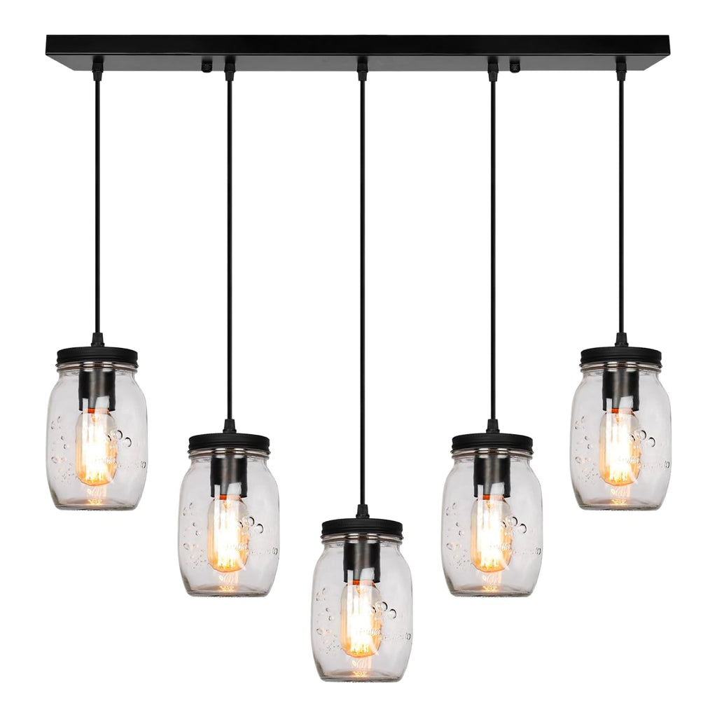 5-Light farmhouse lightning fixture black kitchen lighting glass and metal pendant lights