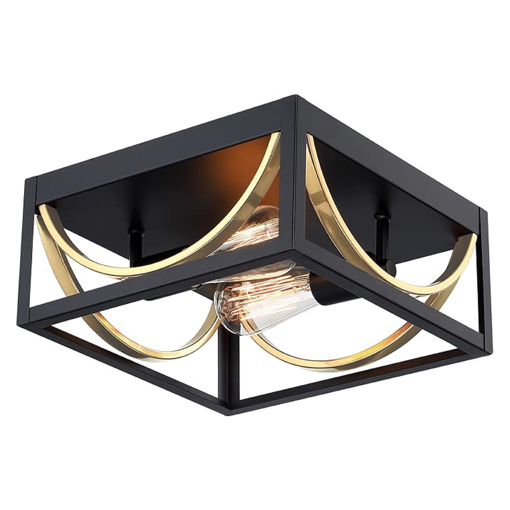 2-Light farmhouse kitchen light black and gold ceiling light iron and glass hallway light fixture