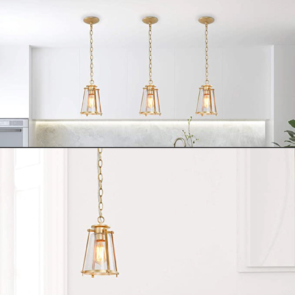 Gold brass pendant light Seeded Glass with lights Modern 1 Light hanging kitchen lights