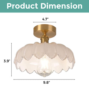 1-Bulbs industrial fixture light gold and white flush mount light brass and glass ceiling light