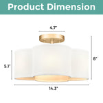 E26 farmhouse flush mount gold and white semi ceiling light fabric  and brass kitchen light