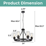 6-Light Farmhouse chandelier light Black wagon wheel hanging lighting glass island pendant light