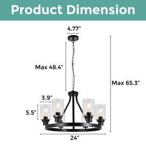 6-Light Farmhouse chandelier light Black wagon wheel hanging lighting glass island pendant light