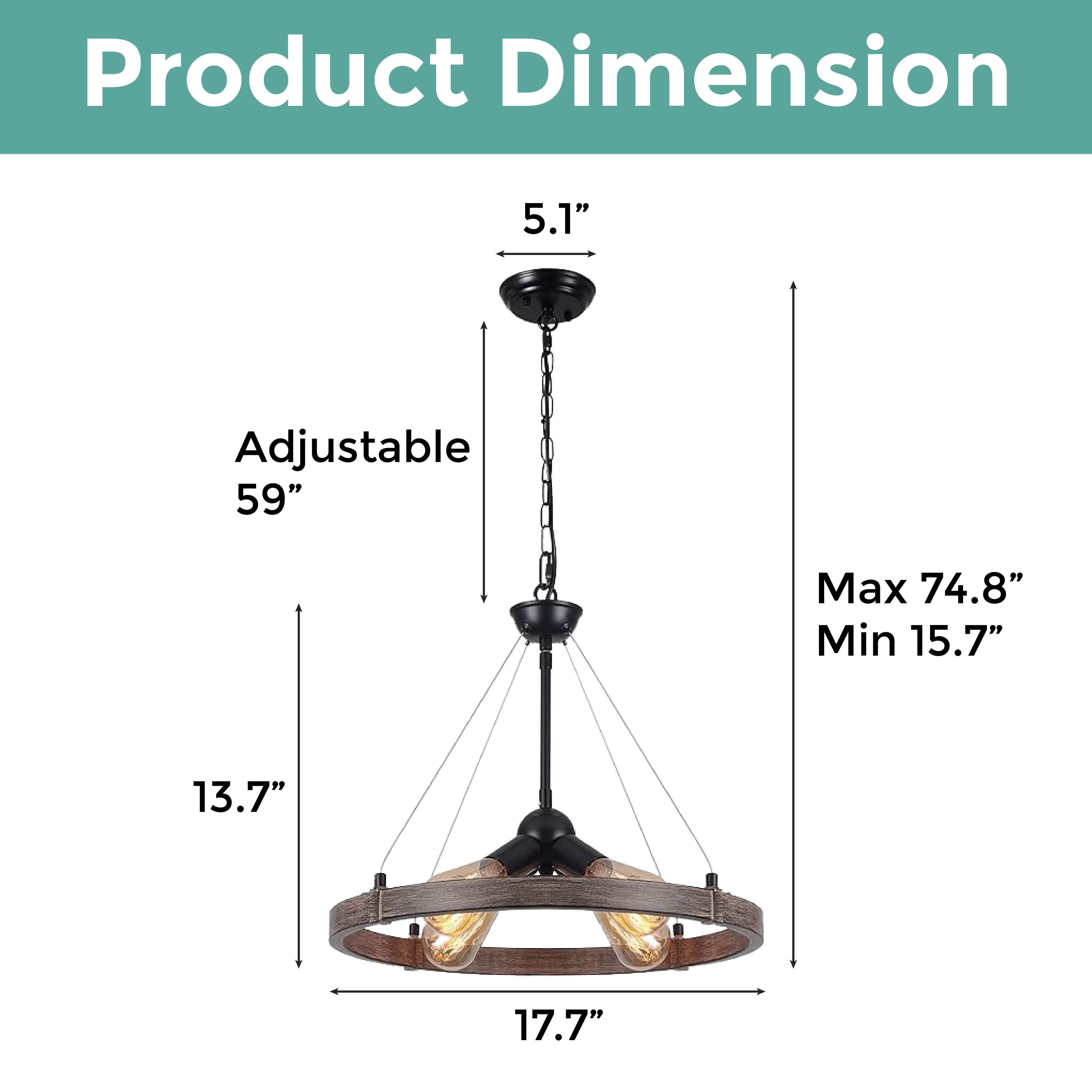 4 lights round chandelier light Black wagon wheel lights rustic dining room fixture with wood grain finish