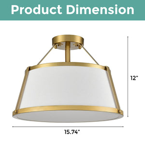 LED industrial ceiling lamp gold and white flush lights brass and linen fabric ceiling fixtures light