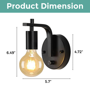 E26 industrial fixture light black and clear bedroom light iron and glass wall light