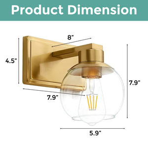 2 Pack modern fixtures light gold and clear wall lights brass and glass bathroom lights