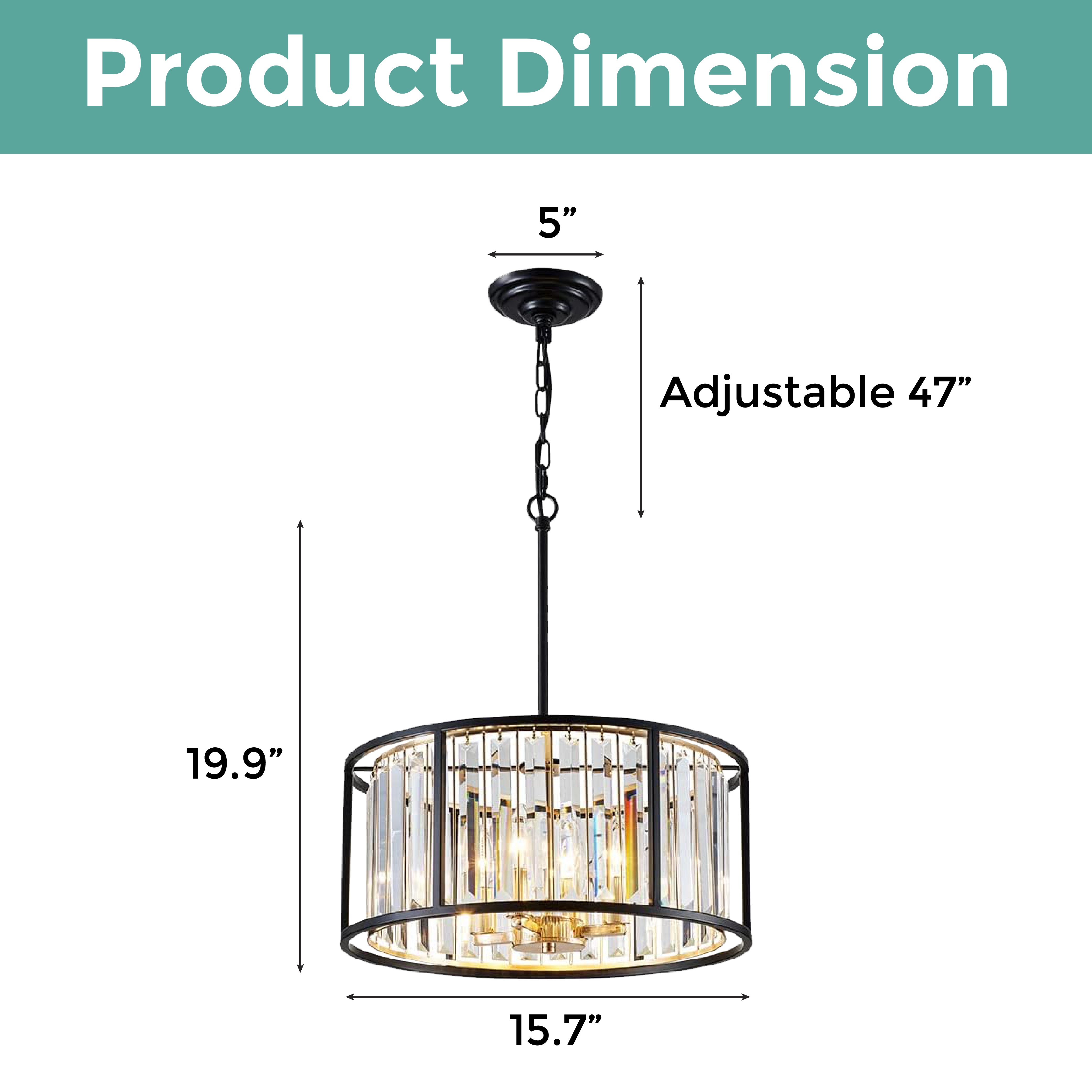 4 light crystal chandelier light round drum pendant light gold and matte black hanging light fixture