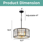 4 light crystal chandelier light round drum pendant light gold and matte black hanging light fixture