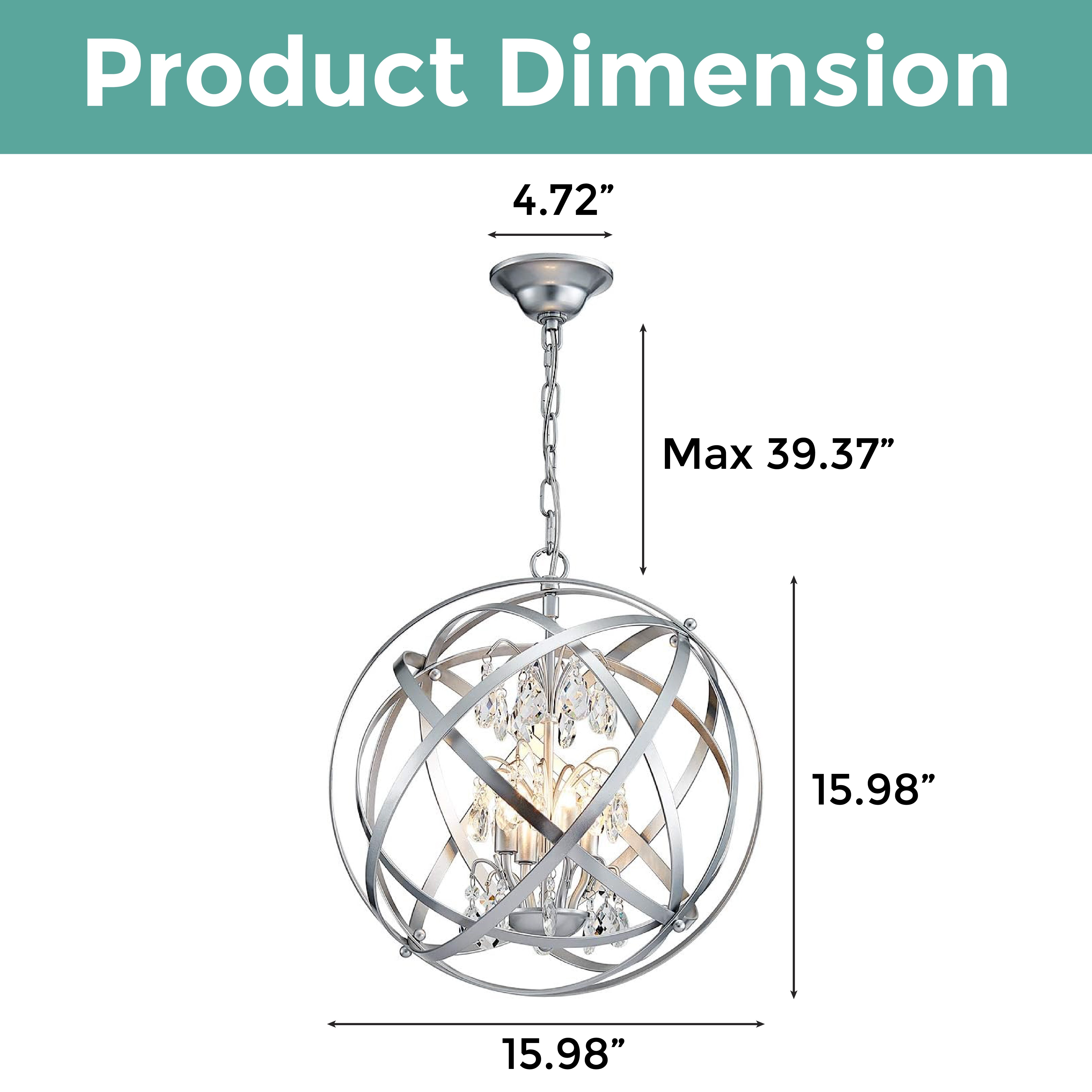 4-Light globe chandelier lighting Silvery crystal hanging light