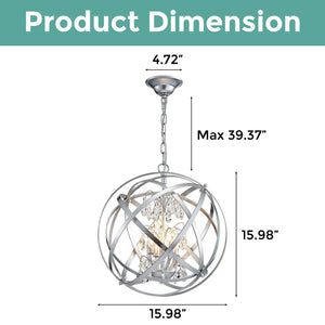 4-Light globe chandelier lighting Silvery crystal hanging light