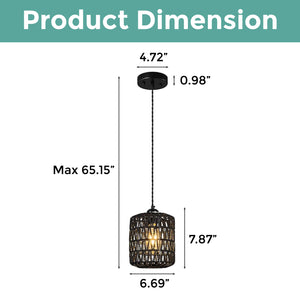 3 Pack farmhouse pendant lights black hanging lights rattan and ‎handmade natural fibers island lights