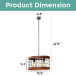 2-Light Industrial fixture light brown and black pendant lights wood and iron hanging lighting