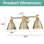 3-Lights industrial wall light gold and walnut vanity lamp wood and brass wall bath lights