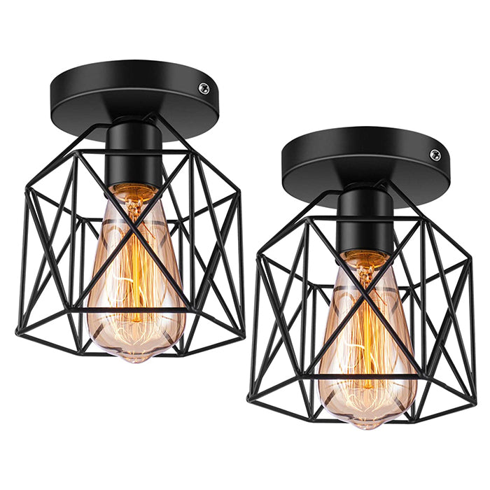 2 pack retro light fixture ceiling mount black cage semi flush mount ceiling lamp