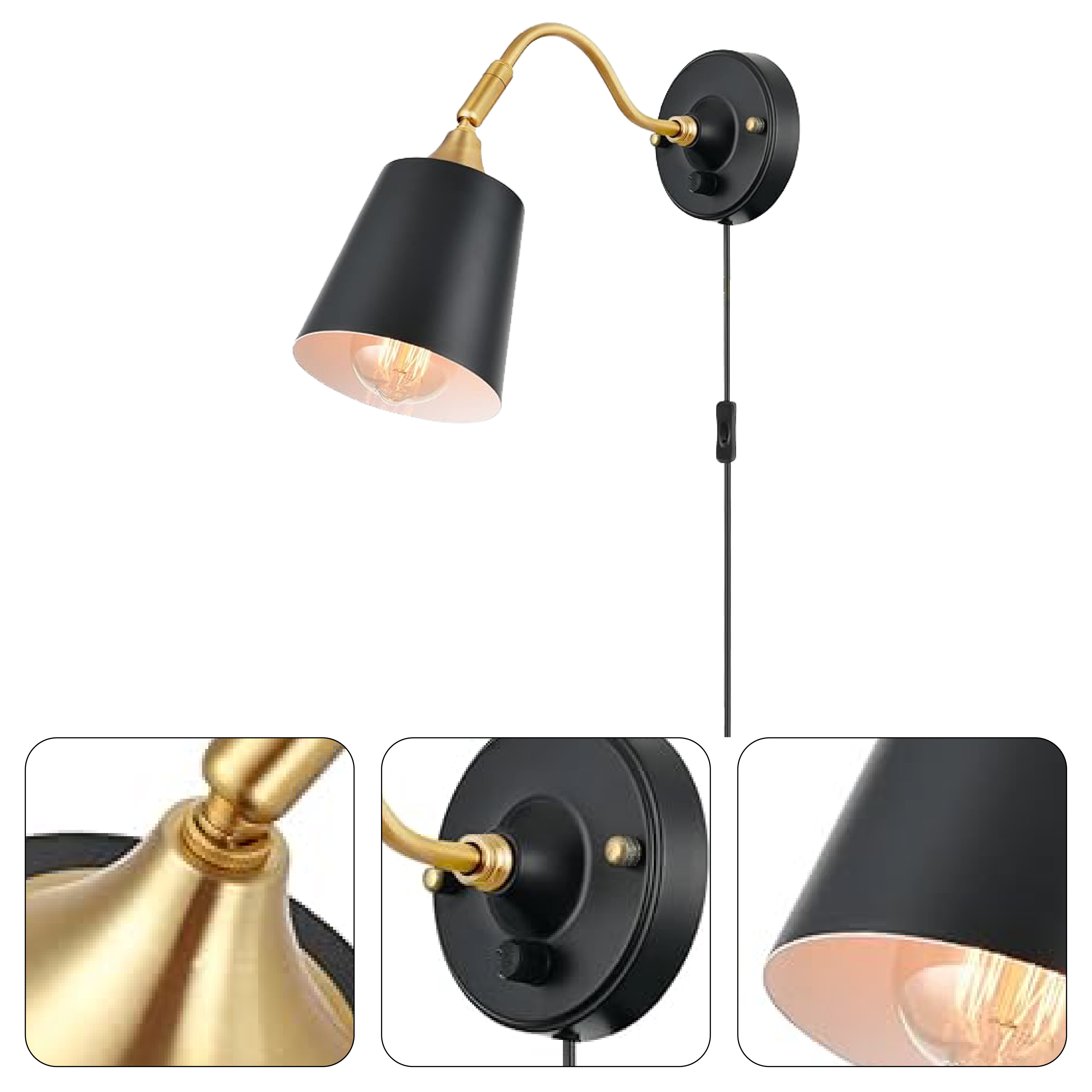 2 Pack elegant bedroom light black and white wall light steel mounted light