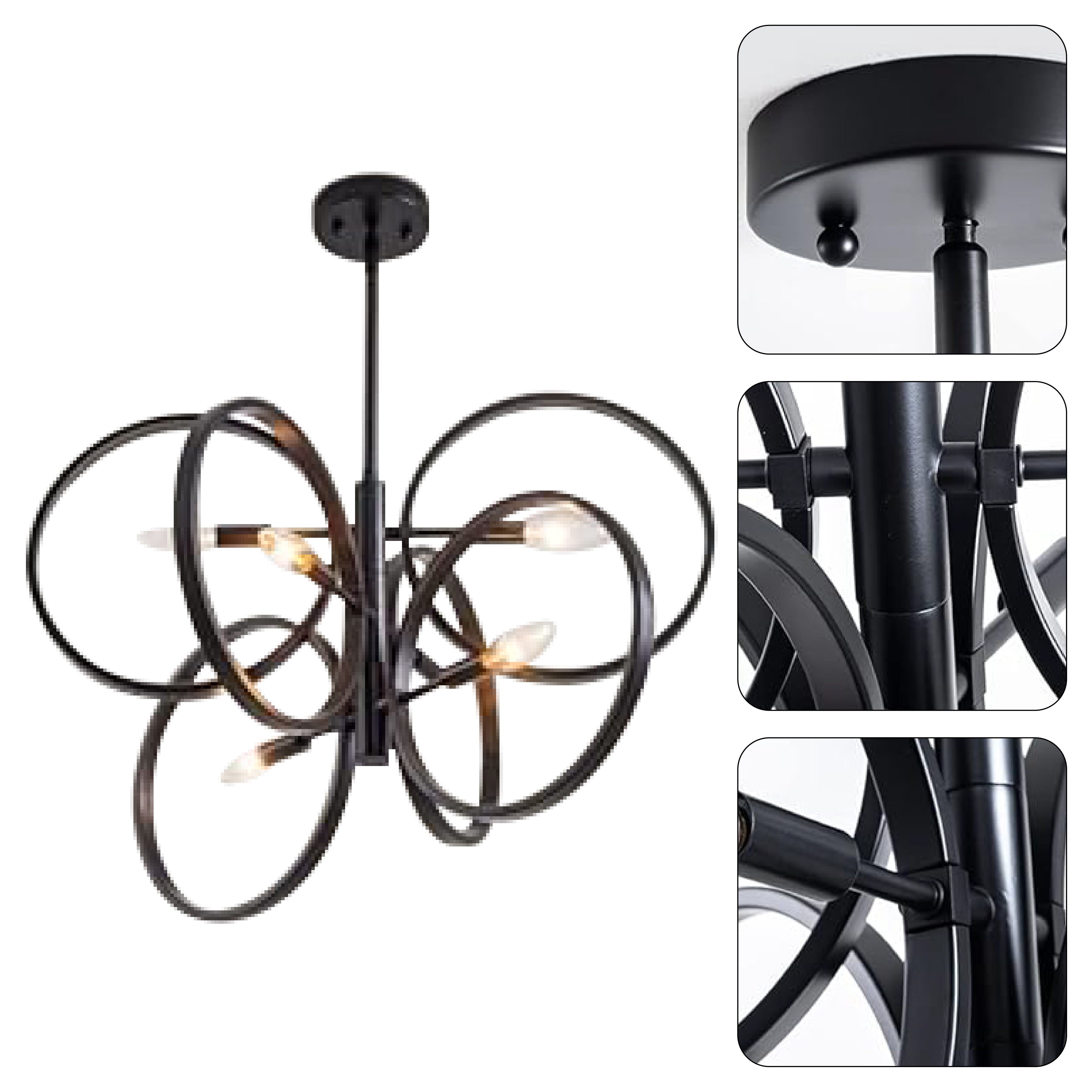 6-Light Geometric light bulb matte black fixture lighting Contemporary chandelier