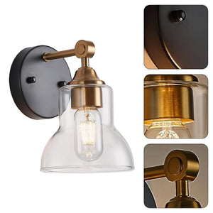 1-light modern fixture lamps black and gold vanity wall light glass and brass wall light