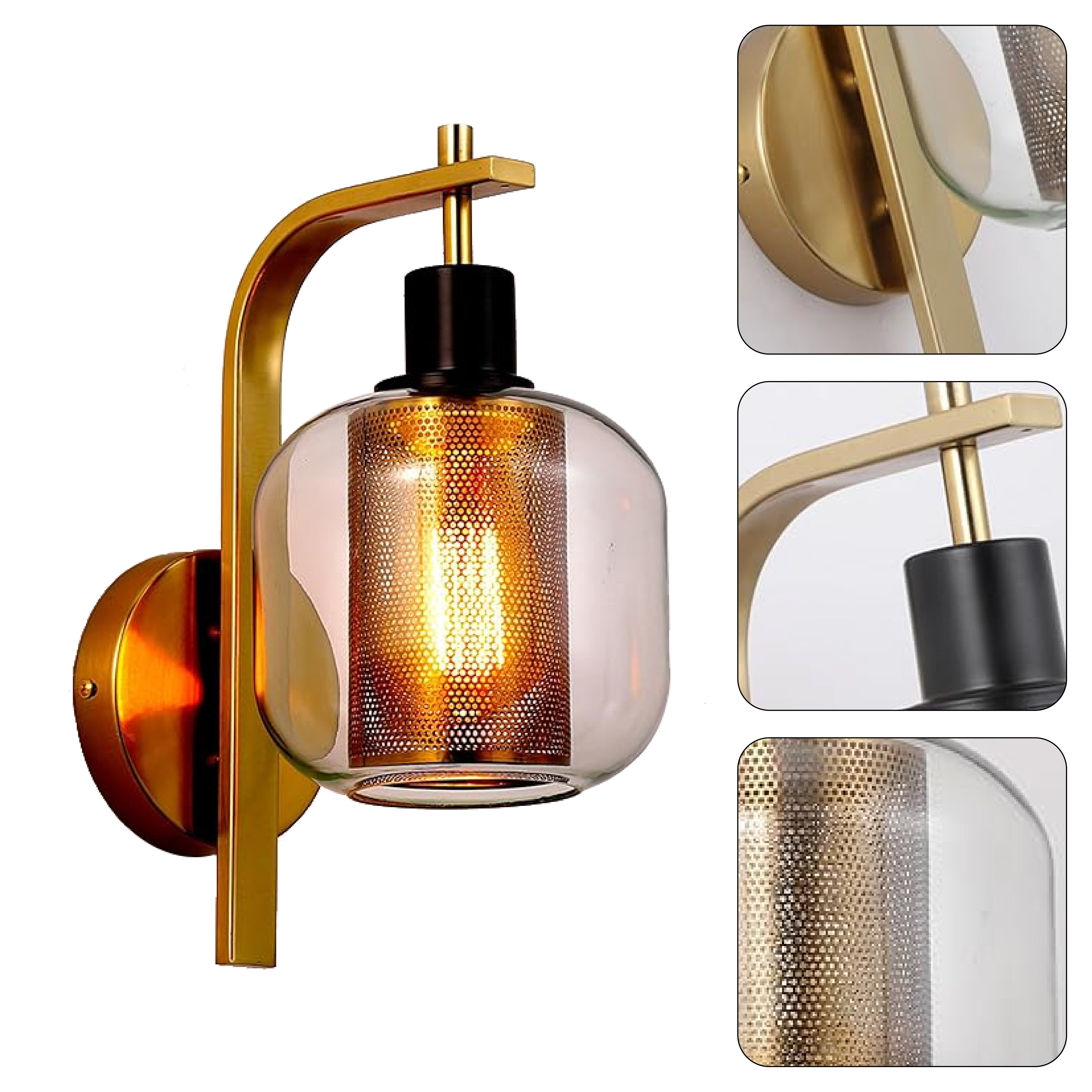 1-Pack vintage wall sconce light gold and clear wall light glass and metal hallway light