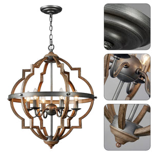 6-Lights globe chandelier lights Oak retro hanging light fixture vintage cage pendant light fixture