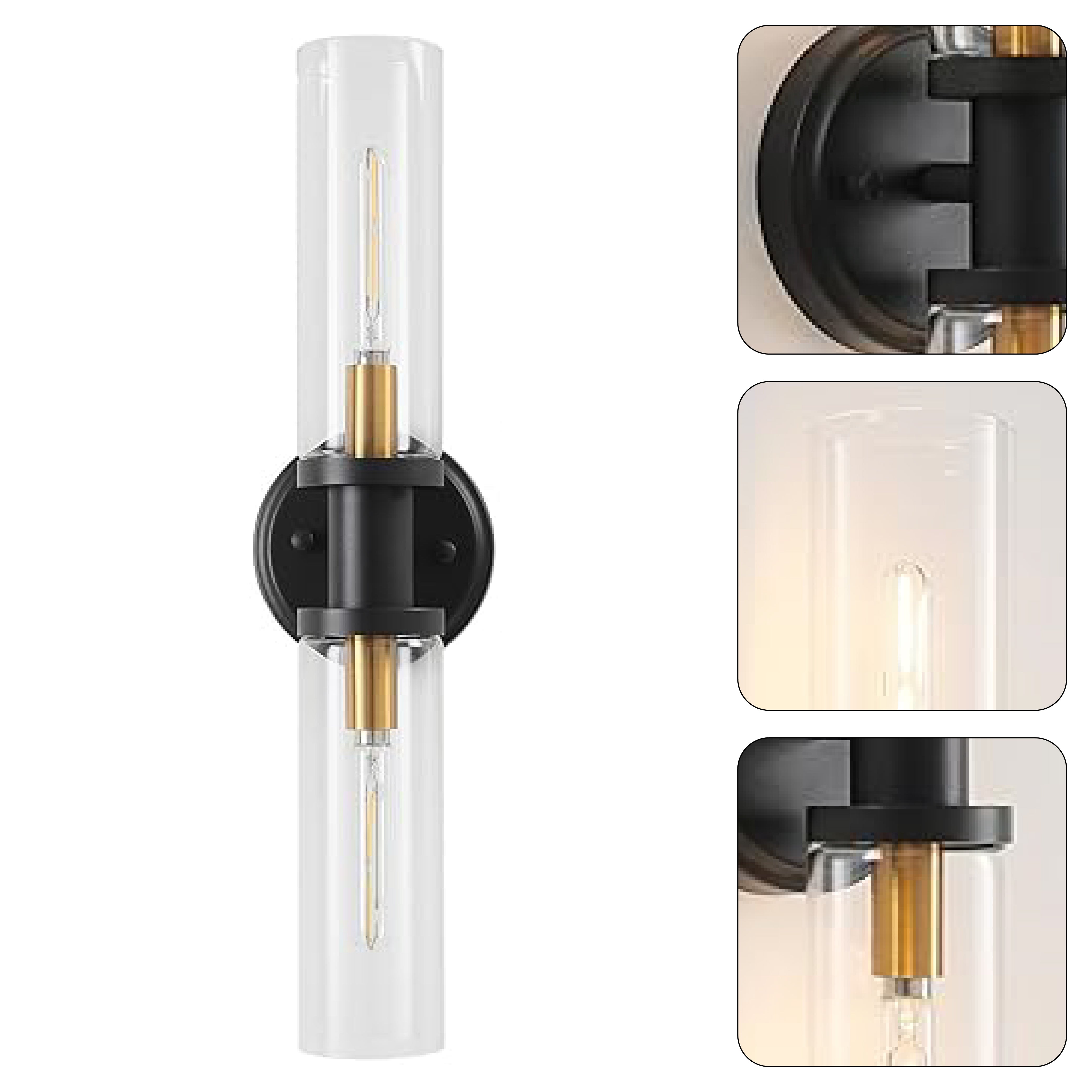 2-pack modern hallway lamps black, gold and clear scones light Iron and glass wall light fixture