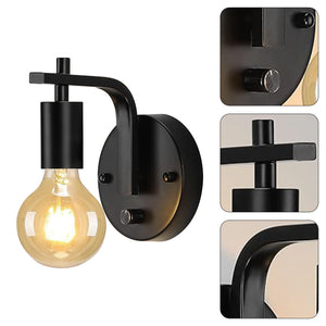 E26 industrial fixture light black and clear bedroom light iron and glass wall light