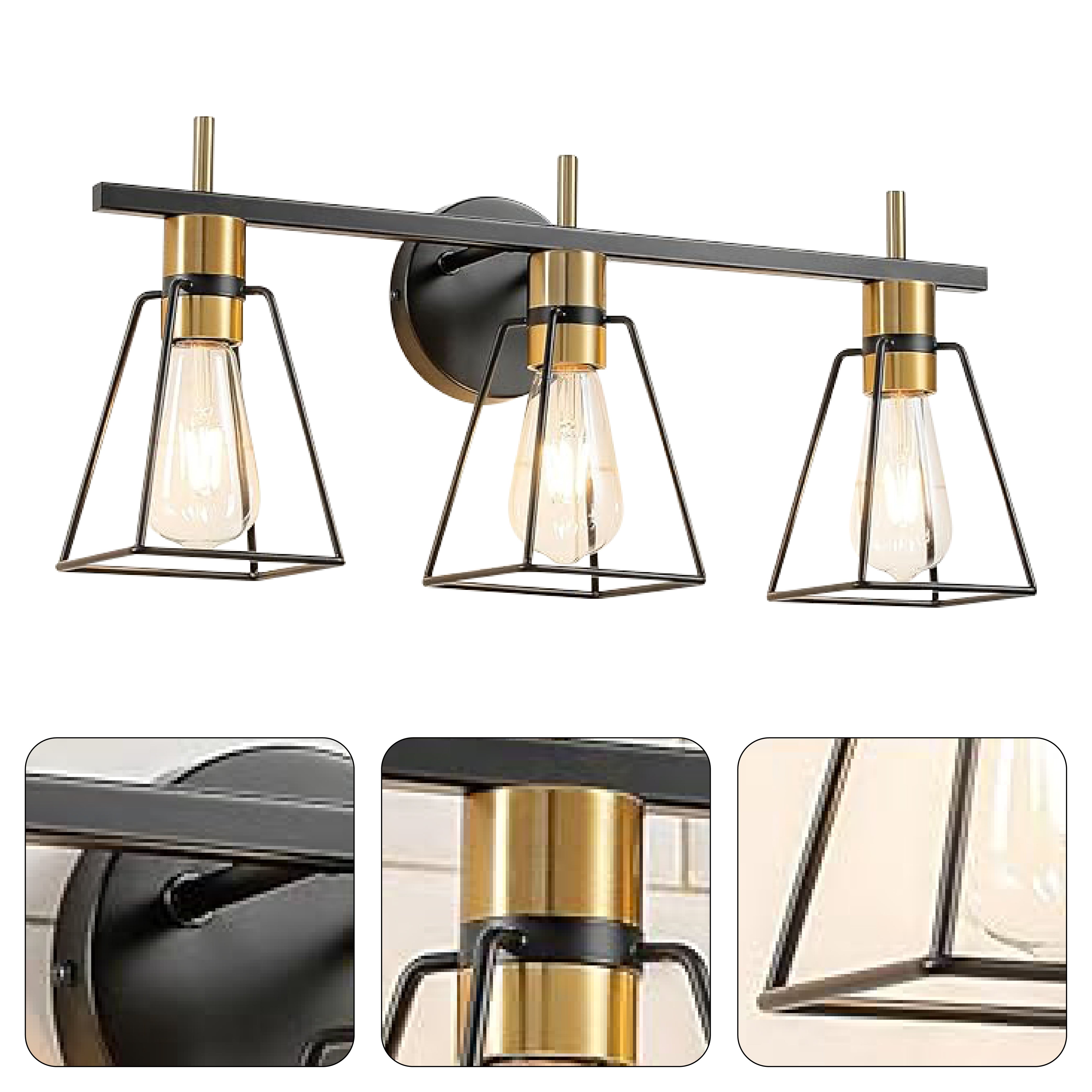 3-Light farmhouse wall light black and gold bath lighting iron vanity lights