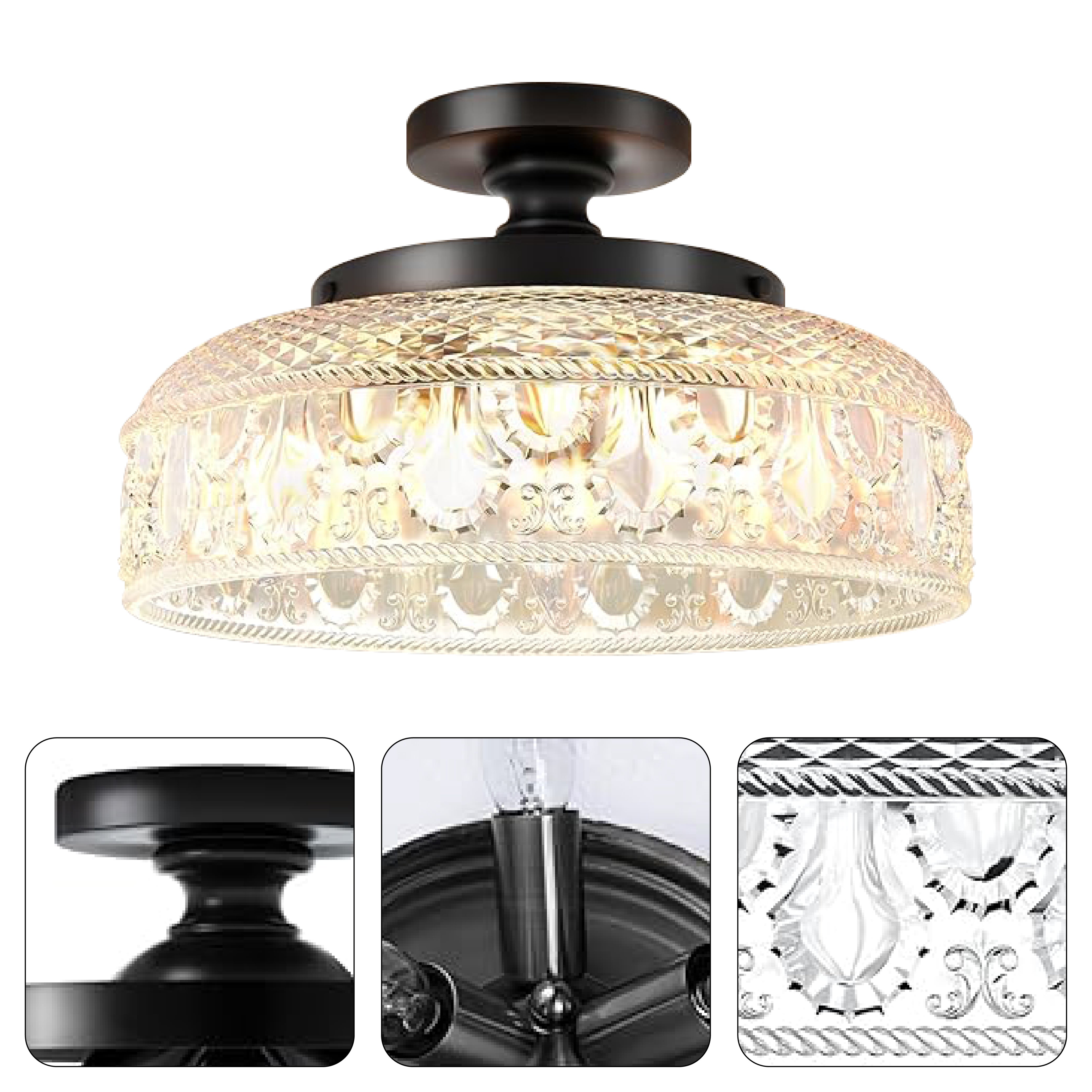 3-Bulb modern light fixture black and clear hallway lights aluminum and glass ceiling light